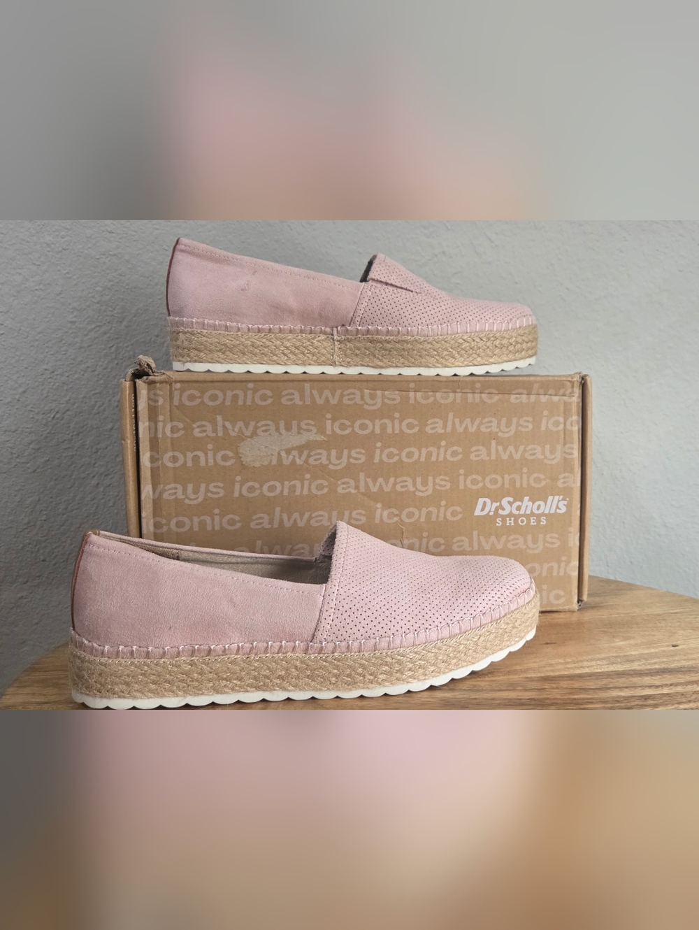 Dr. Scholl's Women's Pink Perforated Espadrille Platform Slip-On Size 7